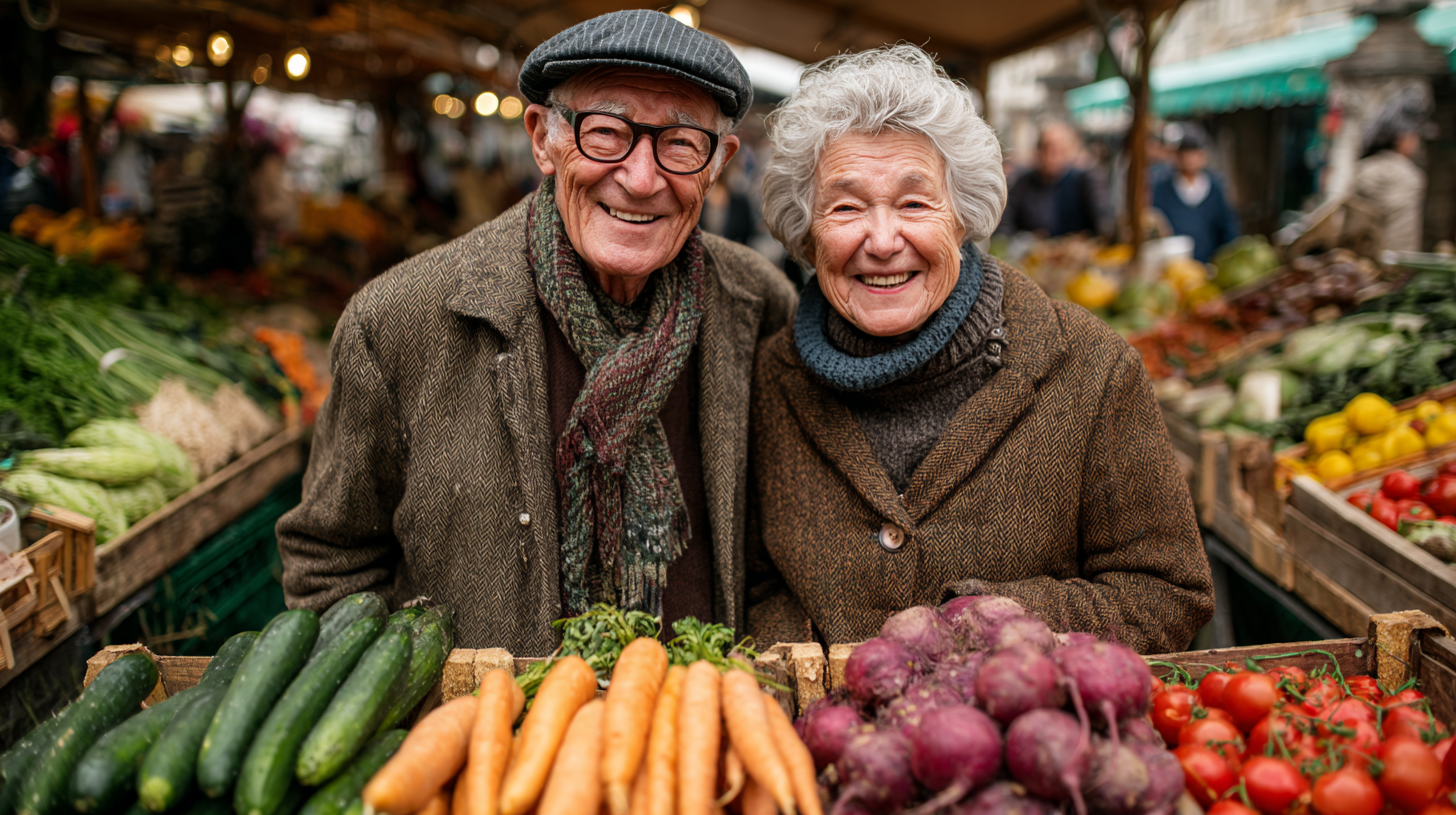 Старша пара на кухні готує здорову їжу